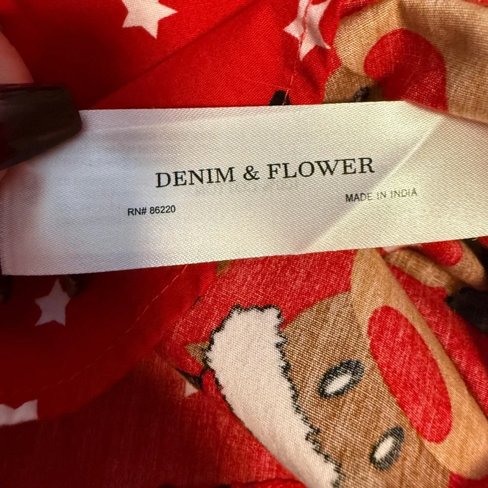 Denim & Flower Reindeer Christmas Shirt Men's XL Red Holiday Novelty Button Down